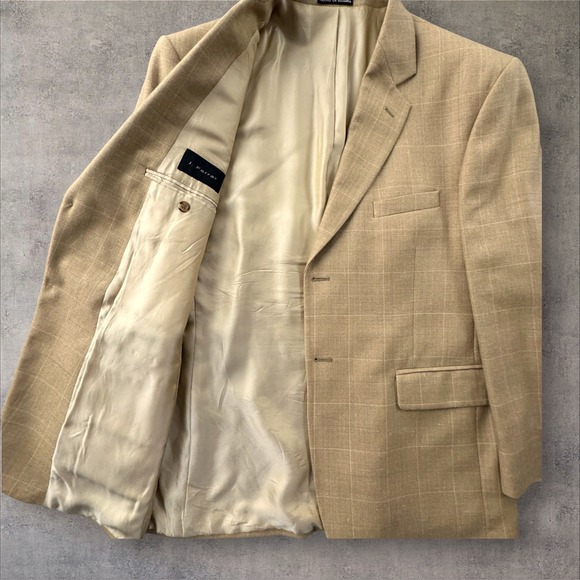 J. Ferrar Other - J Ferrar 42S Tan Windowpane Blazer Wool Linen Silk Italian Fabric Sport Coat